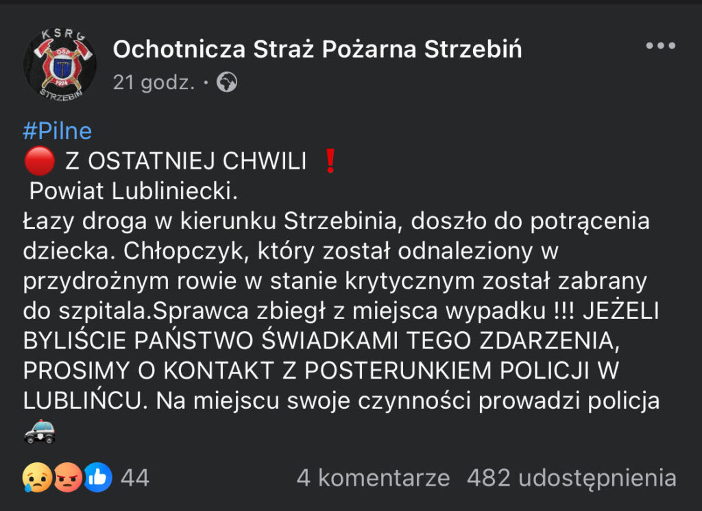 Chłopiec znaleziony w rowie w miejscowości Łazy