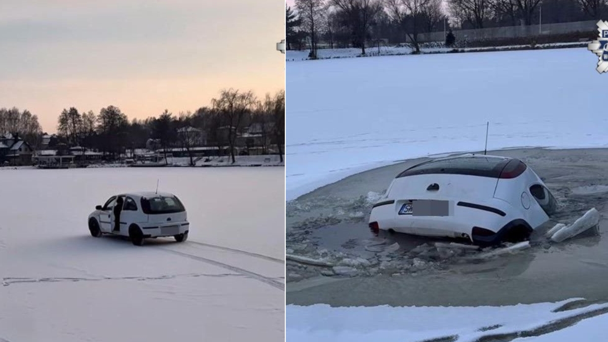 Śląskie. Wjechał autem na lód. Myślał, iż tafla jest grubsza i wytrzyma